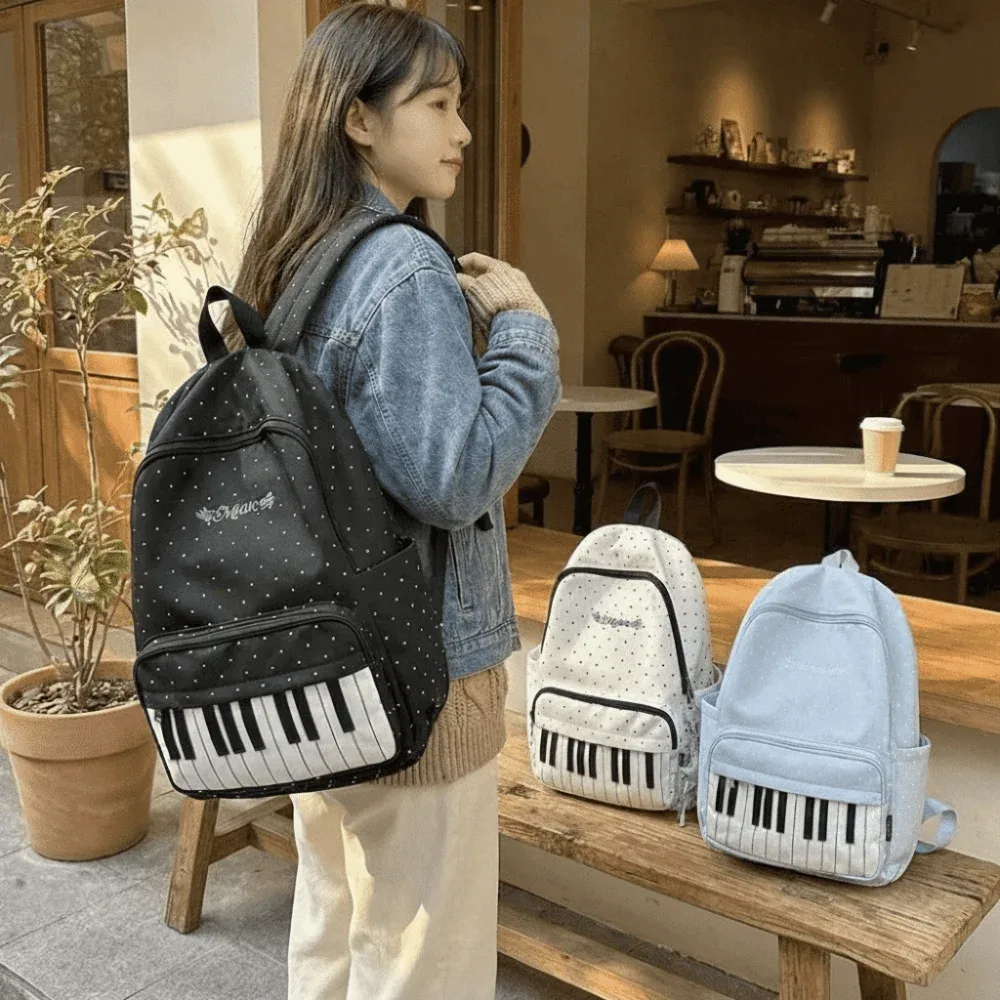 Sac à dos personnalisé pour femme, motif à pois, grande capacité, tendance, simple, mignon, durable, sac à dos piano pour le shopping.