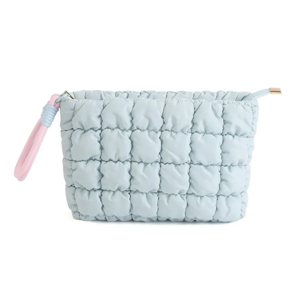 pochette de maquillage mignonne de style coréen, couleur unie, grande capacité, sac à main nuage avec fermeture éclair, sac cosmétique doux pour femmes et filles
