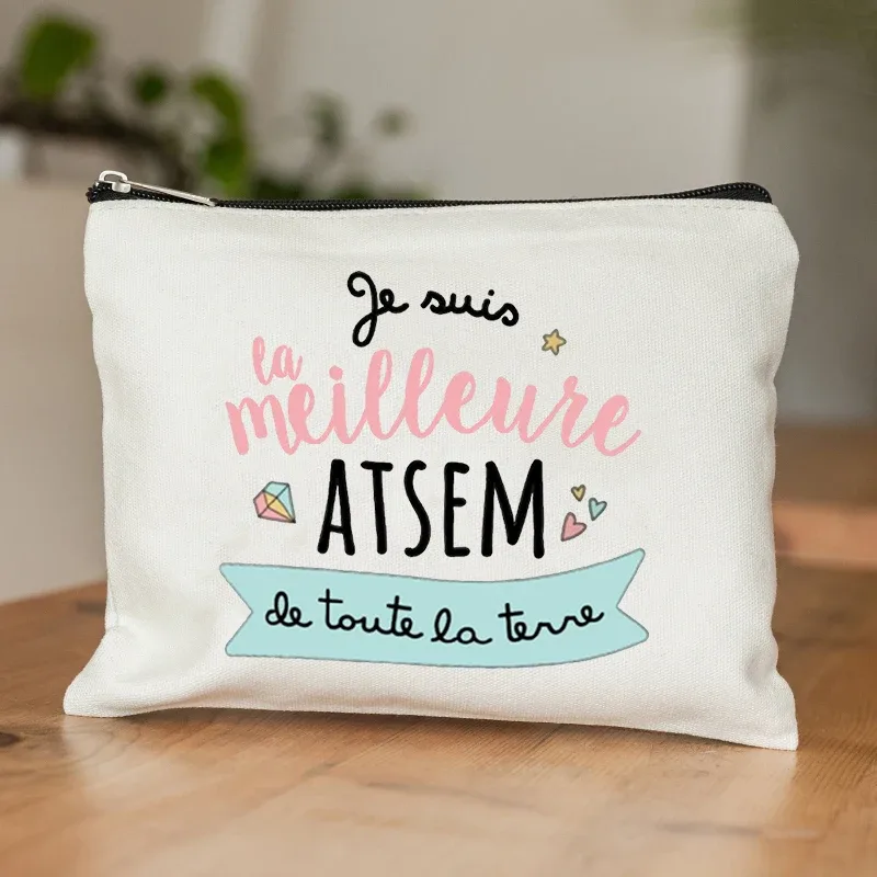 trousse de toilette au design d'appréciation atsem pour l'école française – pochette zippée en polyester durable avec trousse de maquillage inspirée de l'école française