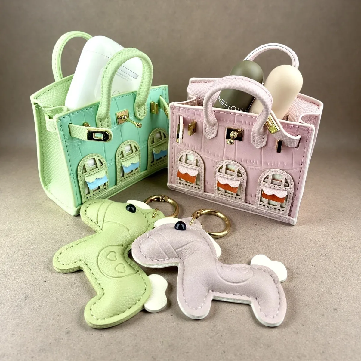 étui pour écouteurs en cuir pu en forme de maison, mignon et mini, avec porte-monnaie - décoration de sac à main - pochette de rangement portable pour écouteurs / petit portefeuille
