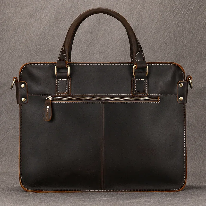 sac à main d'affaires en cuir véritable pour hommes, sac d'ordinateur pour ordinateur portable, cuir de vachette, sac lancé masculin, sac fourre-tout en cuir de vache, 15 pouces