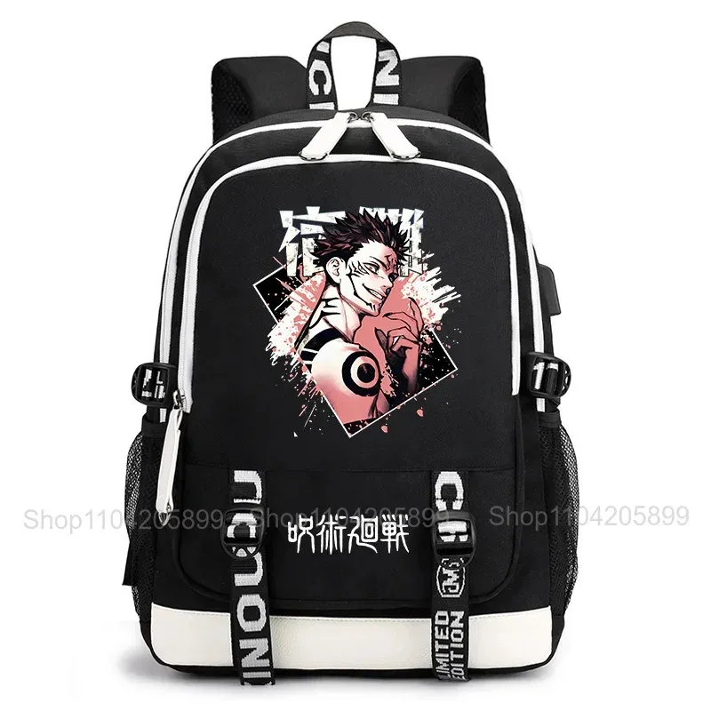 sac à dos jujutsu kaisen, anime satoru gojo itadori yuji, sac d'école pour étudiants, grande capacité, port de chargement usb, sac à dos de voyage
