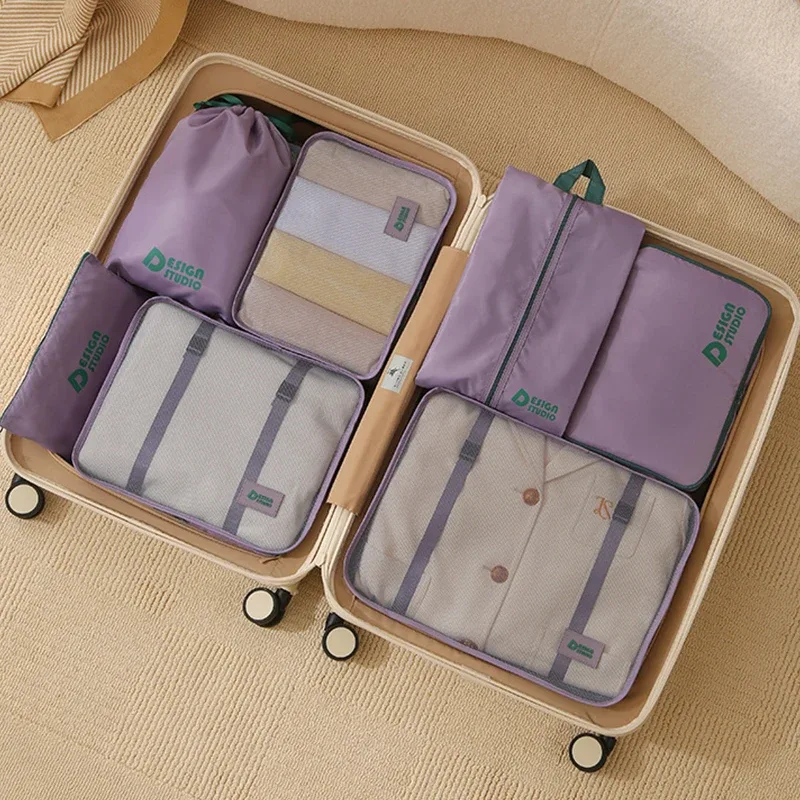 ensemble de sacs de voyage 7 pièces, sac de rangement épais, sac de rangement de bagages portable multifonctionnel, valise étanche, cubes de pakage
