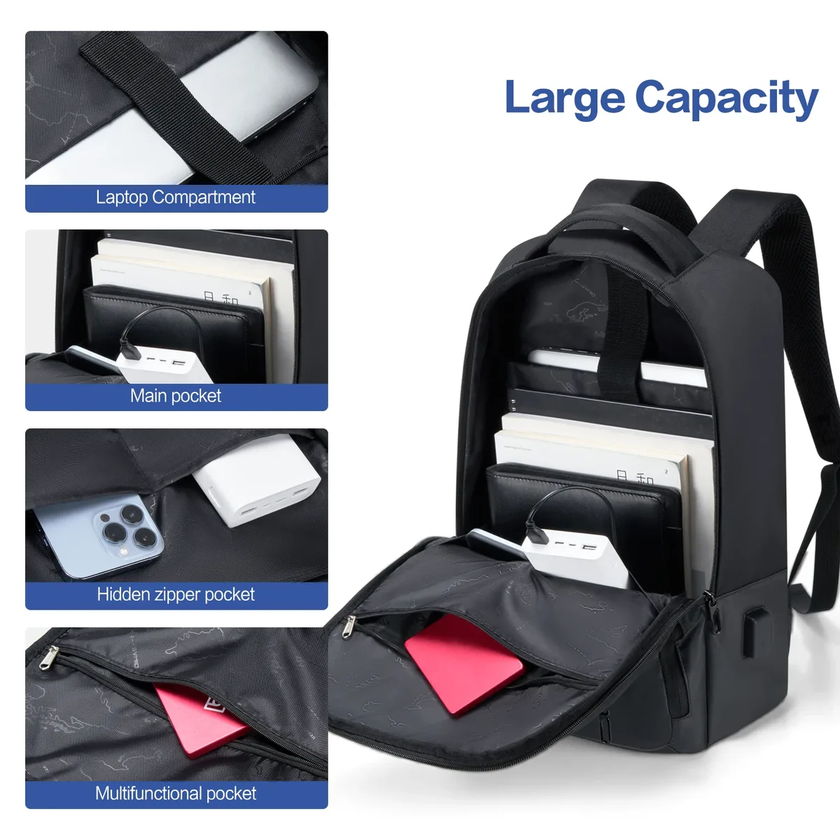 oiwas sacs à dos pour ordinateur portable imperméable en nylon 18l sac à bandoulière décontracté voyage sac à dos d'affaires pour hommes comprenant un port de chargement usb