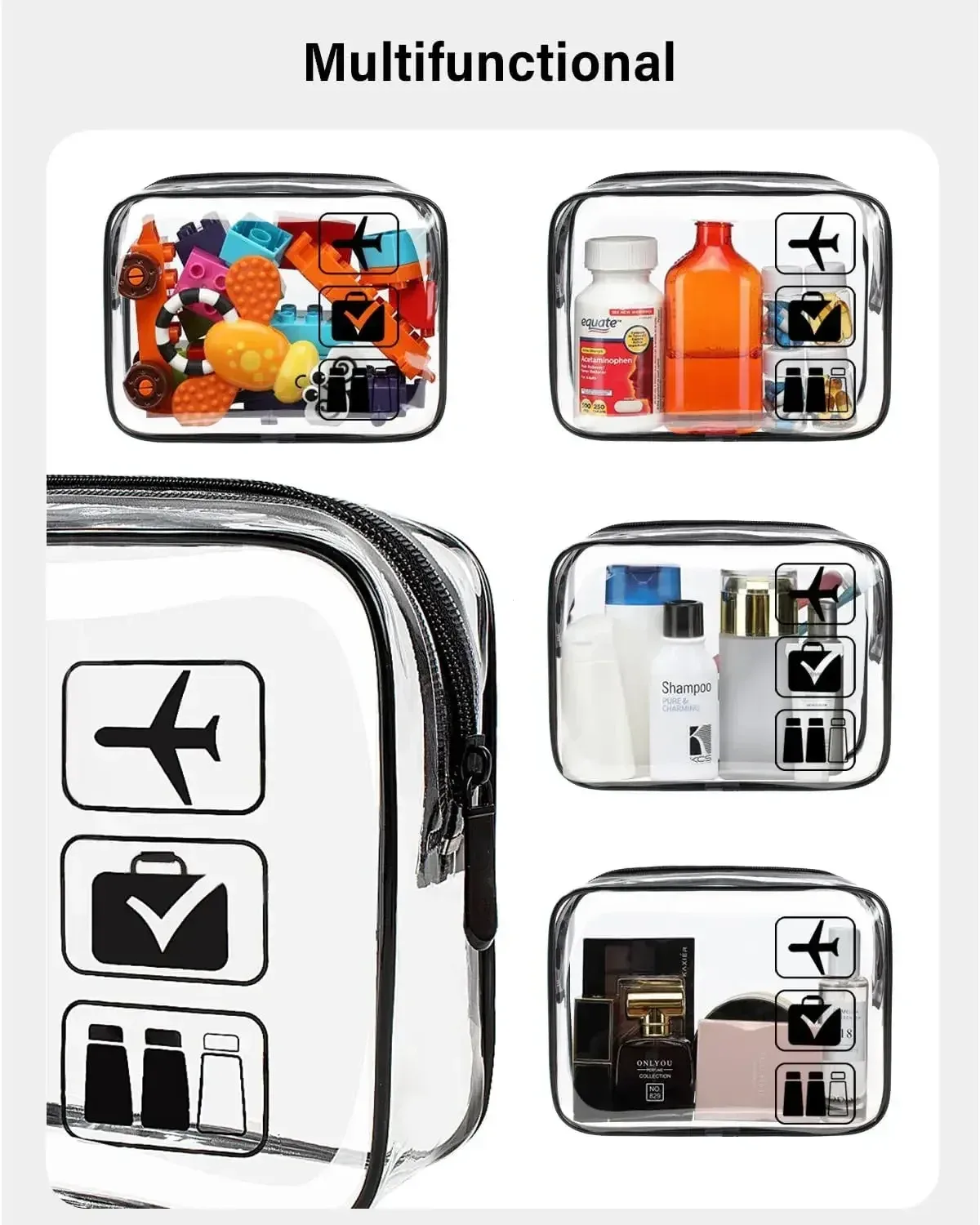 trousse de maquillage transparente avec fermetures éclair, 1/3 pièces, organisateur transparent étanche, sacs à cosmétiques pour vacances, voyage d'affaires, salle de bain aéroport