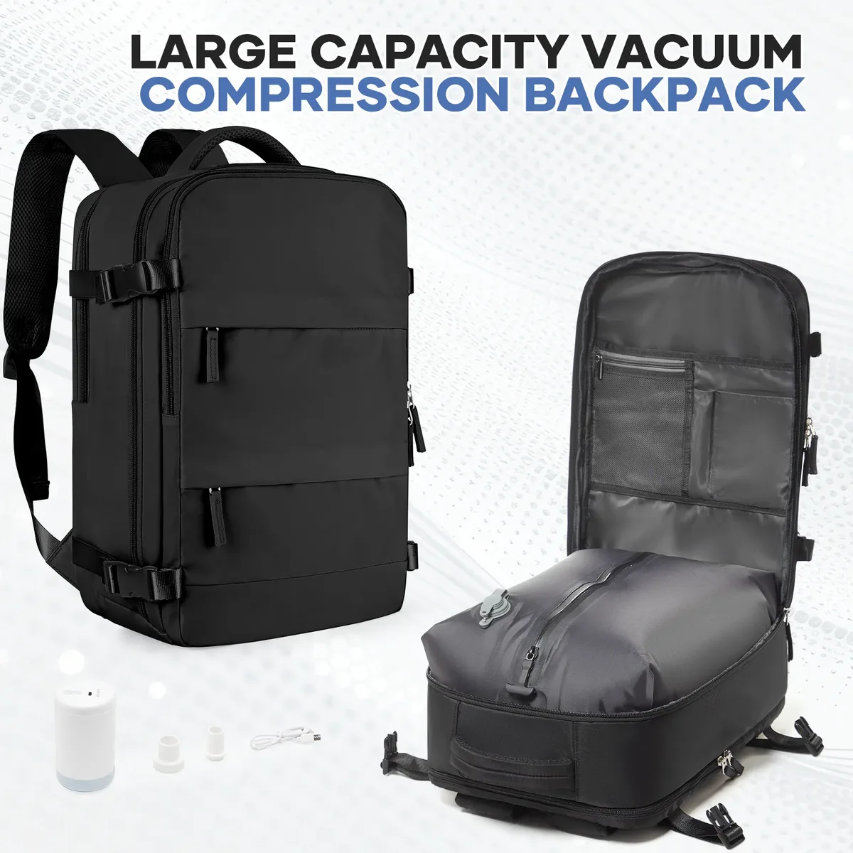sac à dos de compression sous vide avec air aériennes approuvées par pompe à air, sac à dos de voyage pour hommes et femmes, sac de travail pour ordinateur portable d'affaires de stockage sous vide