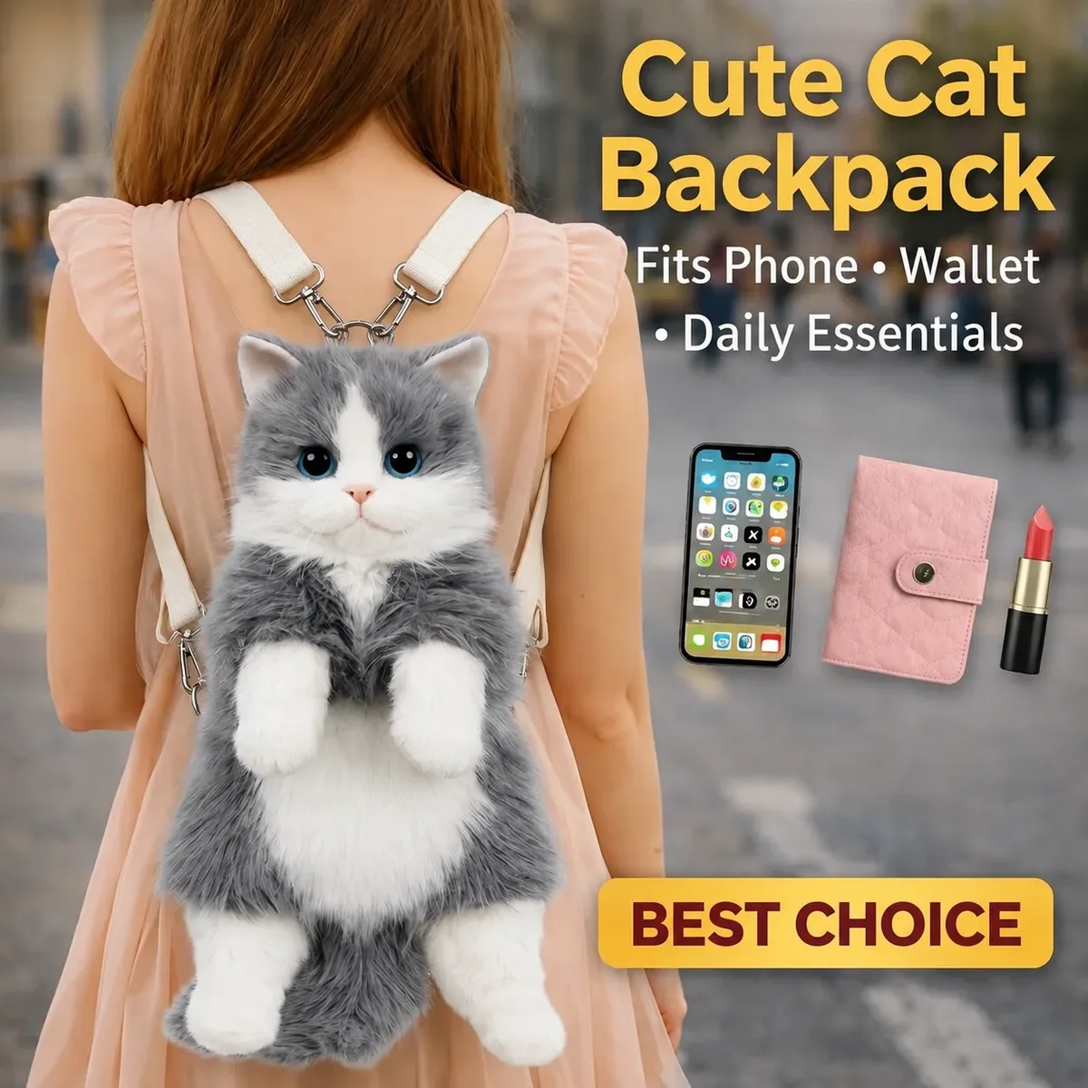 Sac à dos chat mignon pour filles, sac en peluche Kawaii, sac bandoulière doux en forme d'animal pour l'école, les voyages et les tenues quotidiennes