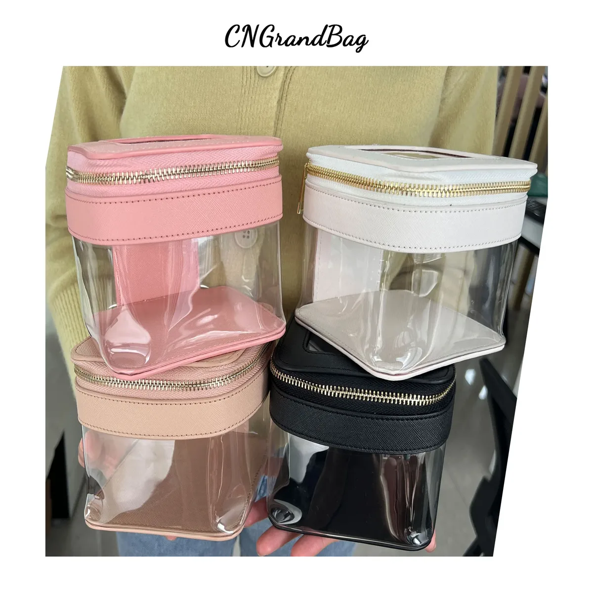 sac à cosmétiques en cuir saffiano avec lettres personnalisées, étui de rangement de maquillage transparent en pvc tpu, organisateur de rouge à lèvres de voyage, sac à cosmétiques