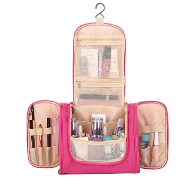 trousse de toilette de voyage suspendue imprimée fleurs multicolores, imperméable avec crochet et multiples compartiments pour cosmétiques et soins de la peau