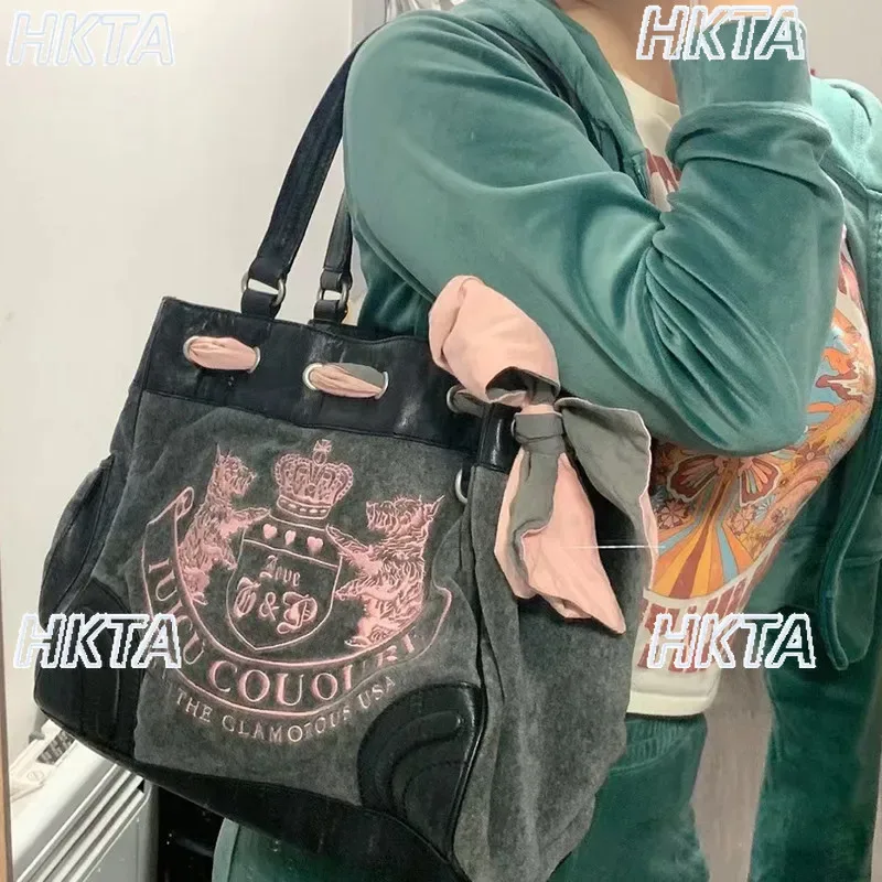 sac fourre-tout vintage tendance, nouvelle couleur contrastée, broderie alphabet y2k, grande capacité, sacs à dos polyvalents noirs pour femmes