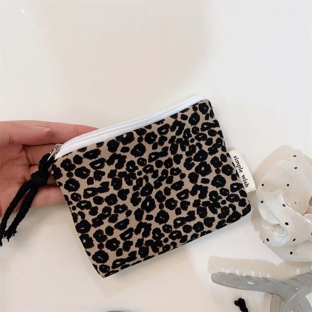 pochette de maquillage rétro à imprimé léopard, porte-monnaie en toile avec fermeture éclair, organisateur de cosmétiques portable de style rétro, pour le transport quotidien