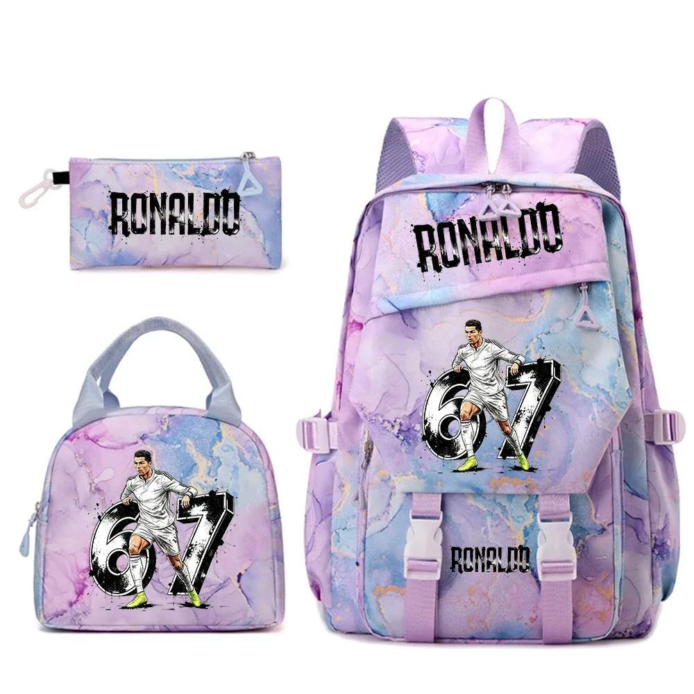 ensemble de sacs à dos pour étudiants avec imprimé cr7 ronaldo 67, avec sac à lunch et trousse à crayons, sac à dos de voyage pour adolescentes