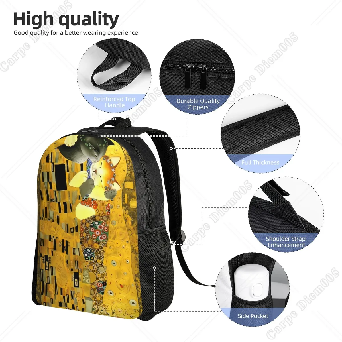 grand sac à dos égyptien kd'appareils cat pour hommes et femmes, sacs d'école, sacs de voyage universitaires, convient pour ordinateur portable 15 ", polyester, randonnée en plein air