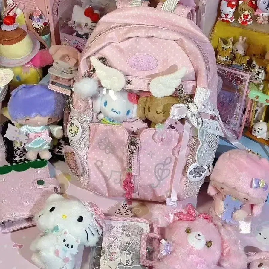 sac à dos polyvalent décontracté pour femme grande capacité, motif pois et étoiles, style harajuku mignon et tendance, ulzzang y2k, sac ita