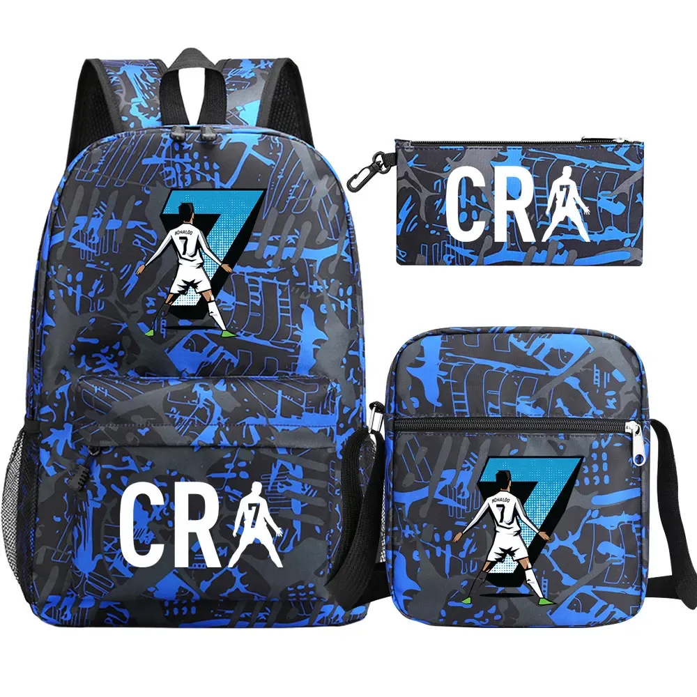 football cr7 cosplay sacs d'école sac à dos scolaire ordinateur portable adolescent garçons filles cartables 3 pièces/ensemble