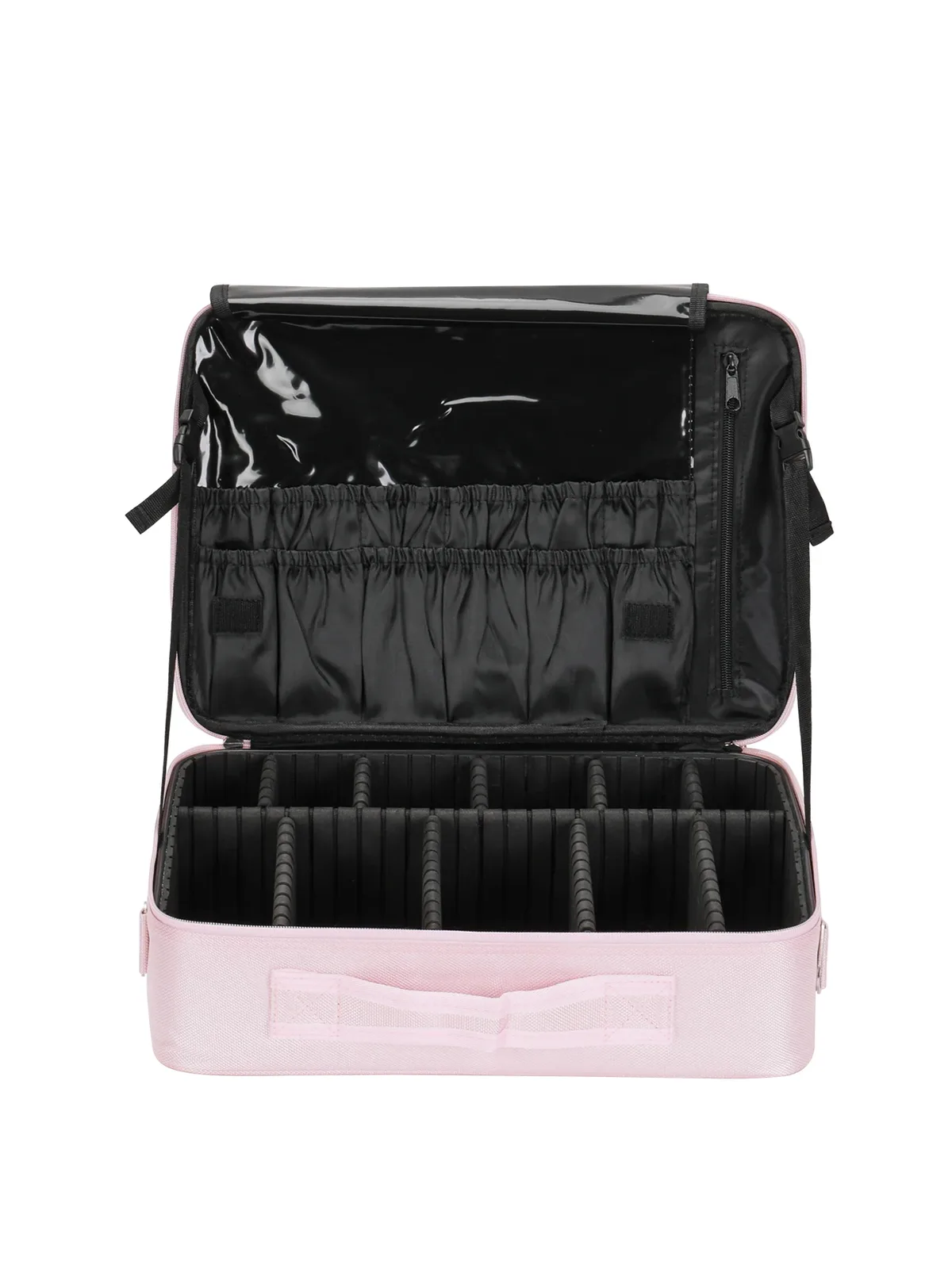 trousse de maquillage de voyage, étuis de train de maquillage, organisateur professionnel de rouge à lèvres avec bandoulière, séparateurs réglables pour maquillage cosmétique