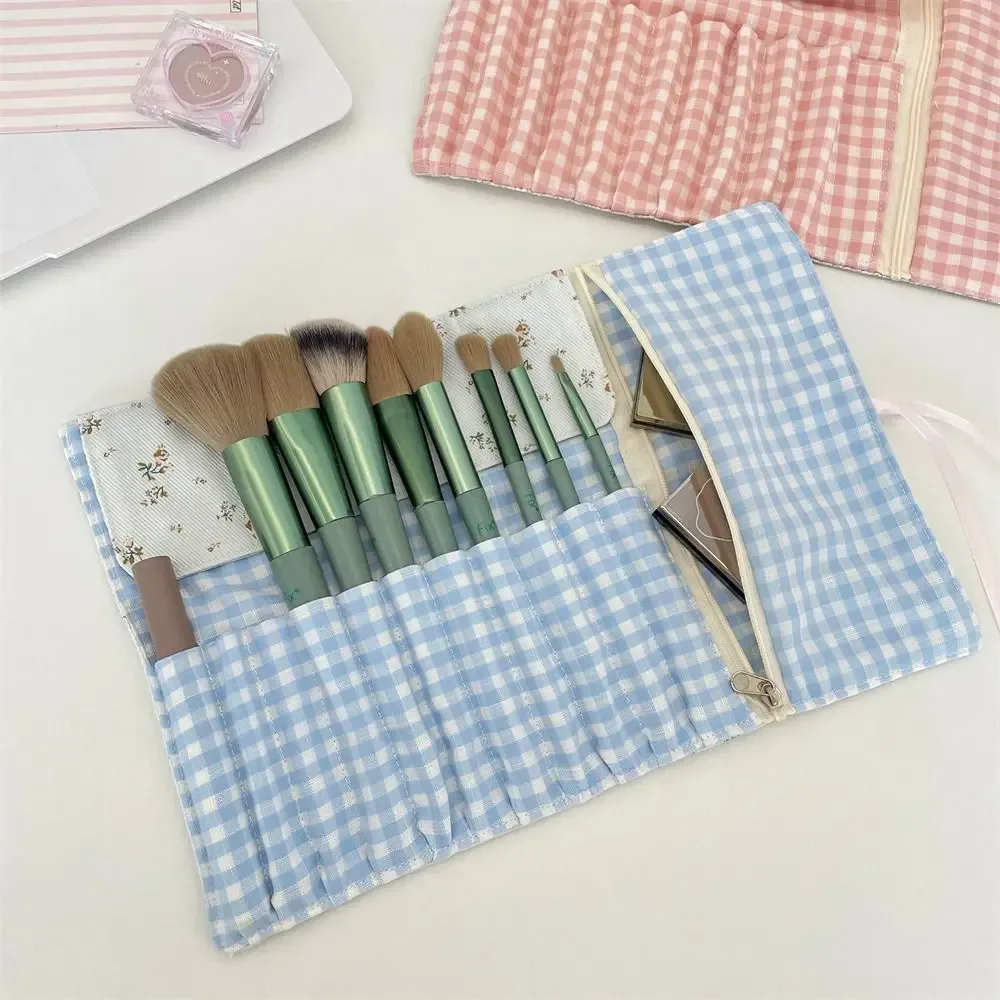 Sac à pinceaux de maquillage pratique, motif floral, sac de rangement cosmétique rose, boîte à crayons à sourcils, organisateur d'outils de beauté pour femmes
