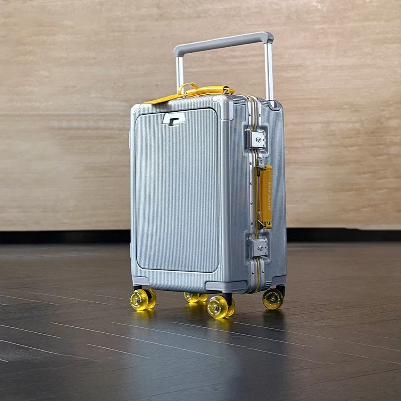 valise de voyage 20/24/26 pouces avec cadre en aluminium, trolley large, bagage cabine avec porte-gobelet, valise à roulettes pour l'embarquement