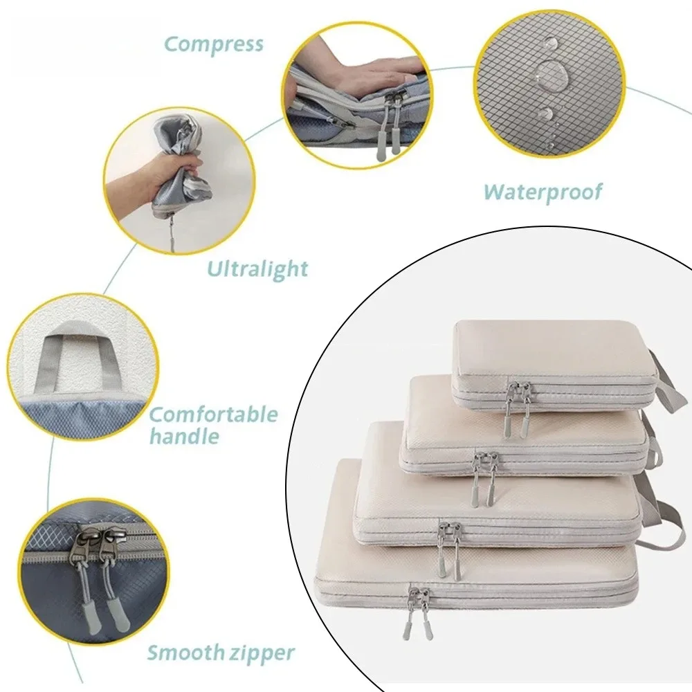 ensemble de 6 sacs de rangement compressibles pour voyage, cubes de rangement imperméables pour valise, en nylon, portables, avec sac à main, organisateur de bagages