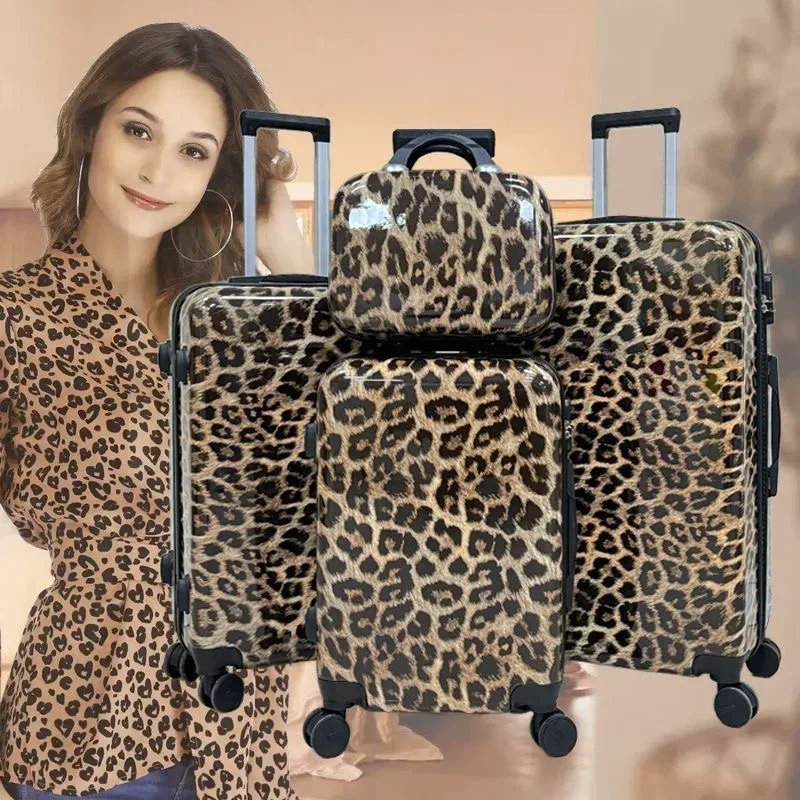 valise à roulettes silencieuses pour femme, imprimé léopard, 20 pouces – bagage cabine à motif animal féroce pour dames