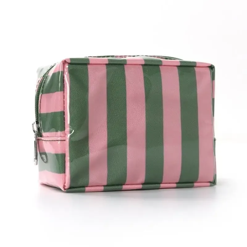mini trousse de toilette rayée en pvc, trousse de maquillage, trousse de toilette imperméable, étui pour pinceaux de maquillage