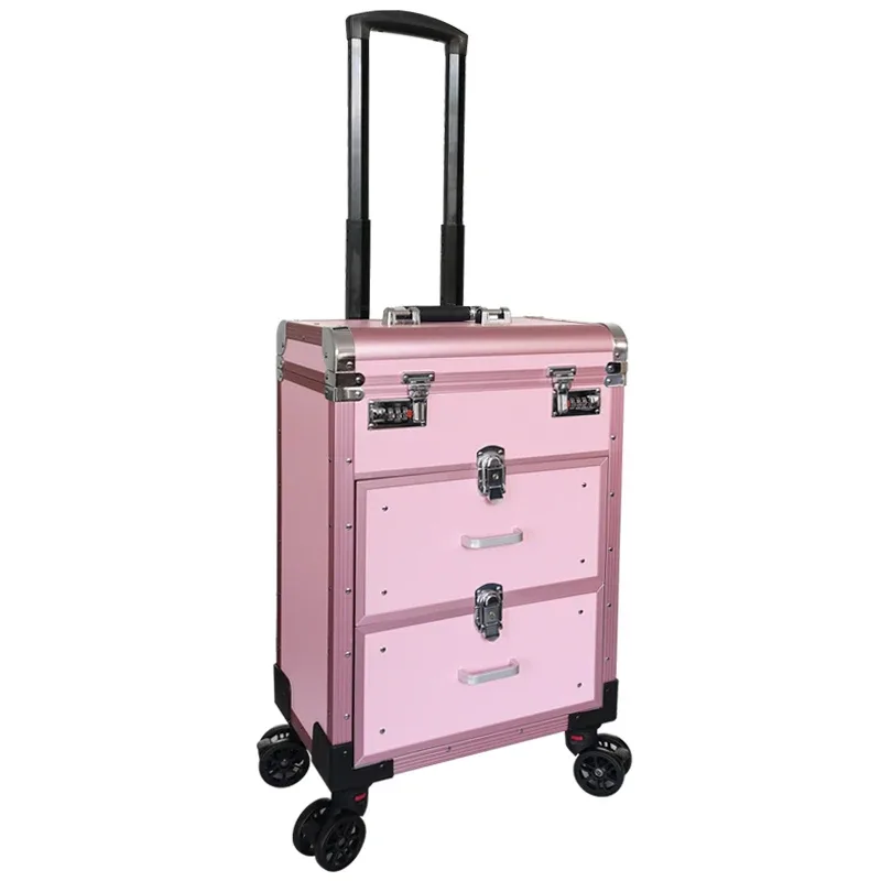 sac de maquillage professionnel de grande capacité, bagages, boîtier de chariot d'artiste, rangement d'ongles de voyage, valise de maquillage, boîte à outils de tatouage roulante