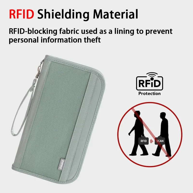 portefeuille de voyage rfid, organiseur de passeport, porte-documents, porte-cartes, pochette de rangement pour billets et argent avec dragonne pour le voyage