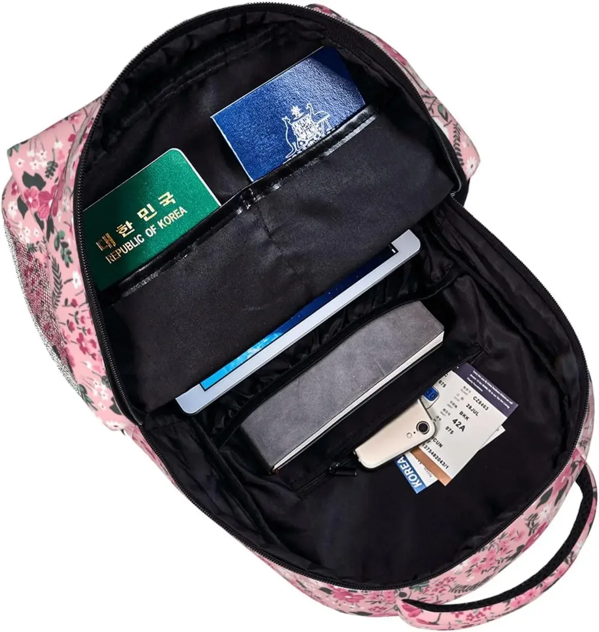 sac à dos léger à motif de fleurs roses pour ordinateur portable, cartable universitaire, sac de jour décontracté, sac de voyage, hommes et femmes