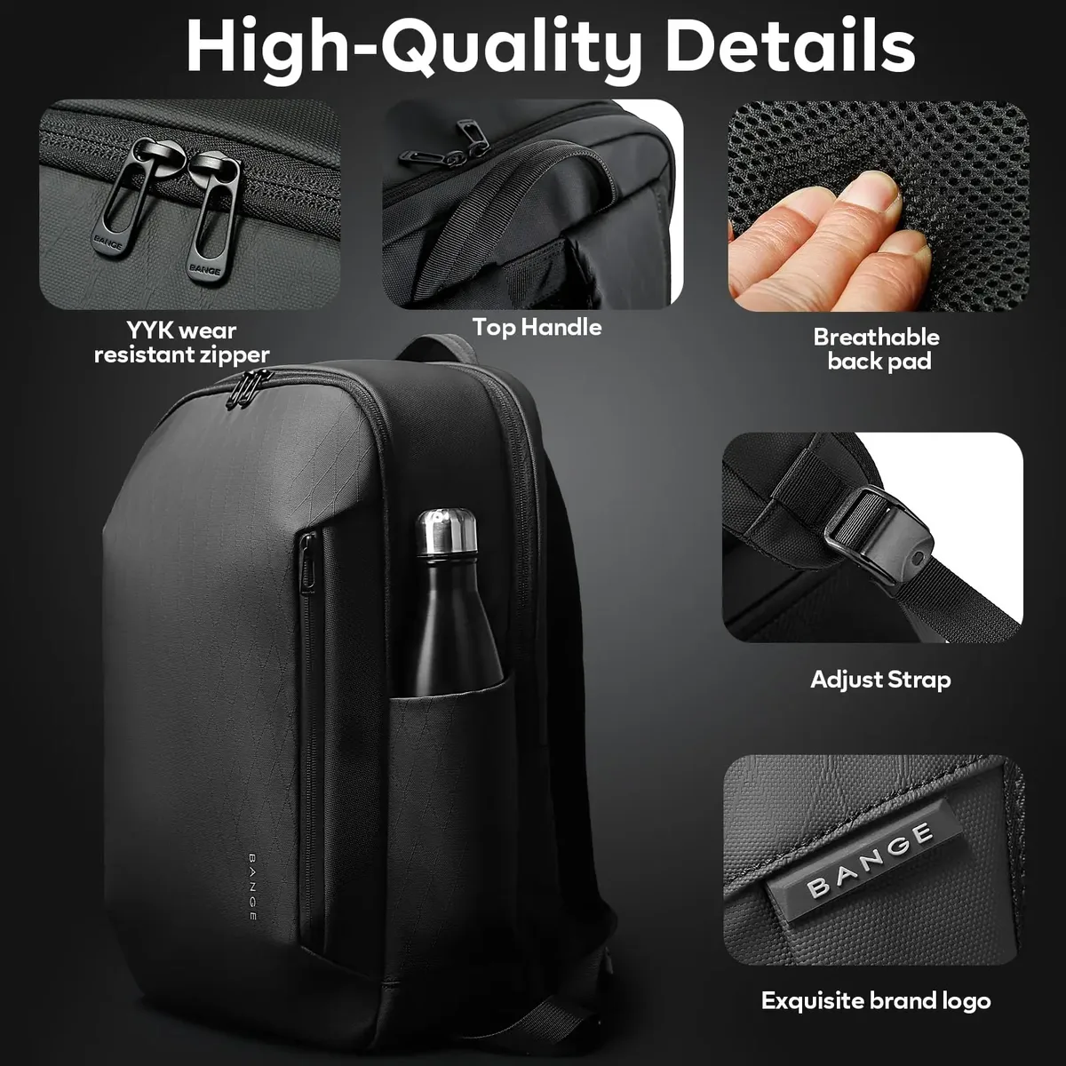 sac pour ordinateur portable bange pour hommes, sac d'école imperméable pour les étudiants, sac à dos de voyage sportif pour hommes d'affaires avec fermeture éclair ykk