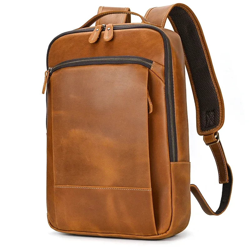 sac à dos de voyage vintage en cuir à double fermeture éclair pour homme, sacoche de voyage faite à la main