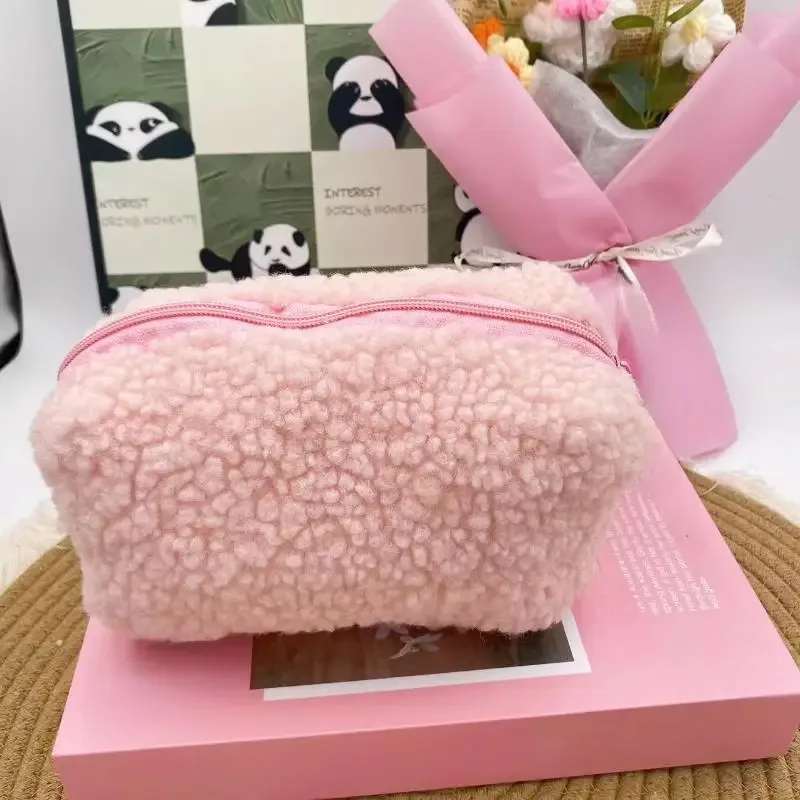 sacs de maquillage en peluche pour femmes, sac à cosmétiques de voyage souple, étui de rangement pour dames et filles