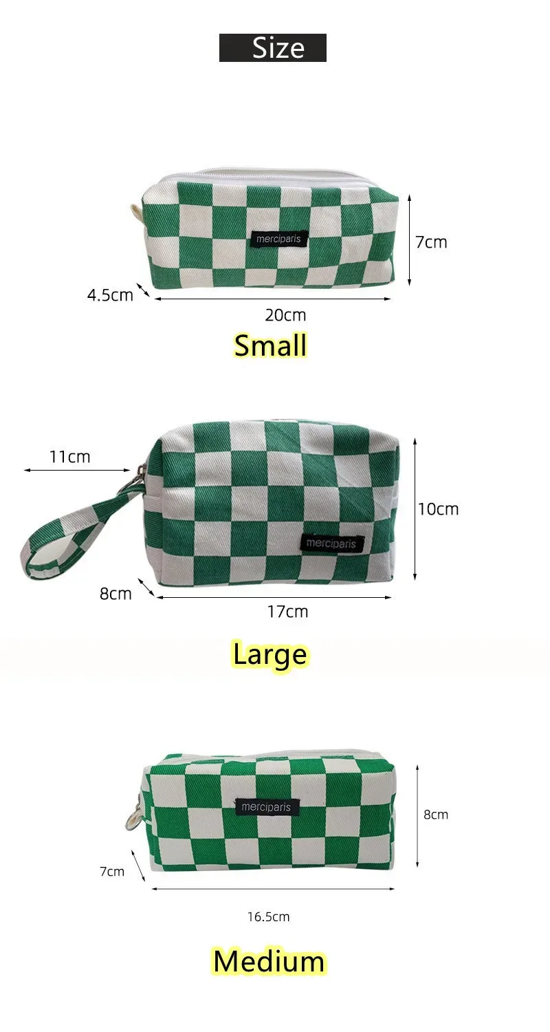 trousse de maquillage de voyage à carreaux, sac de rangement cosmétique, sacs à main pour femmes, portefeuille, étuis à crayons scolaires mignons, sacs en poudre, mode coréenne