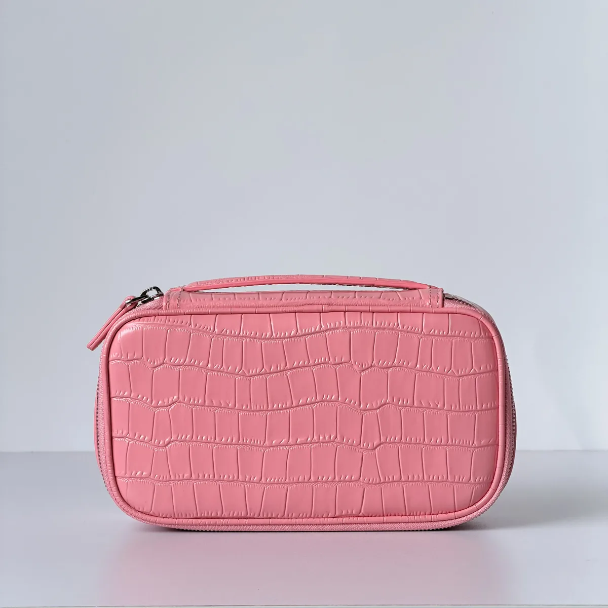 sac à cosmétiques en cuir de vachette rose à motif crocodile, sac de toilette de luxe de grande capacité, en cuir véritable, pour voyage, rangement portable, trousse de toilette