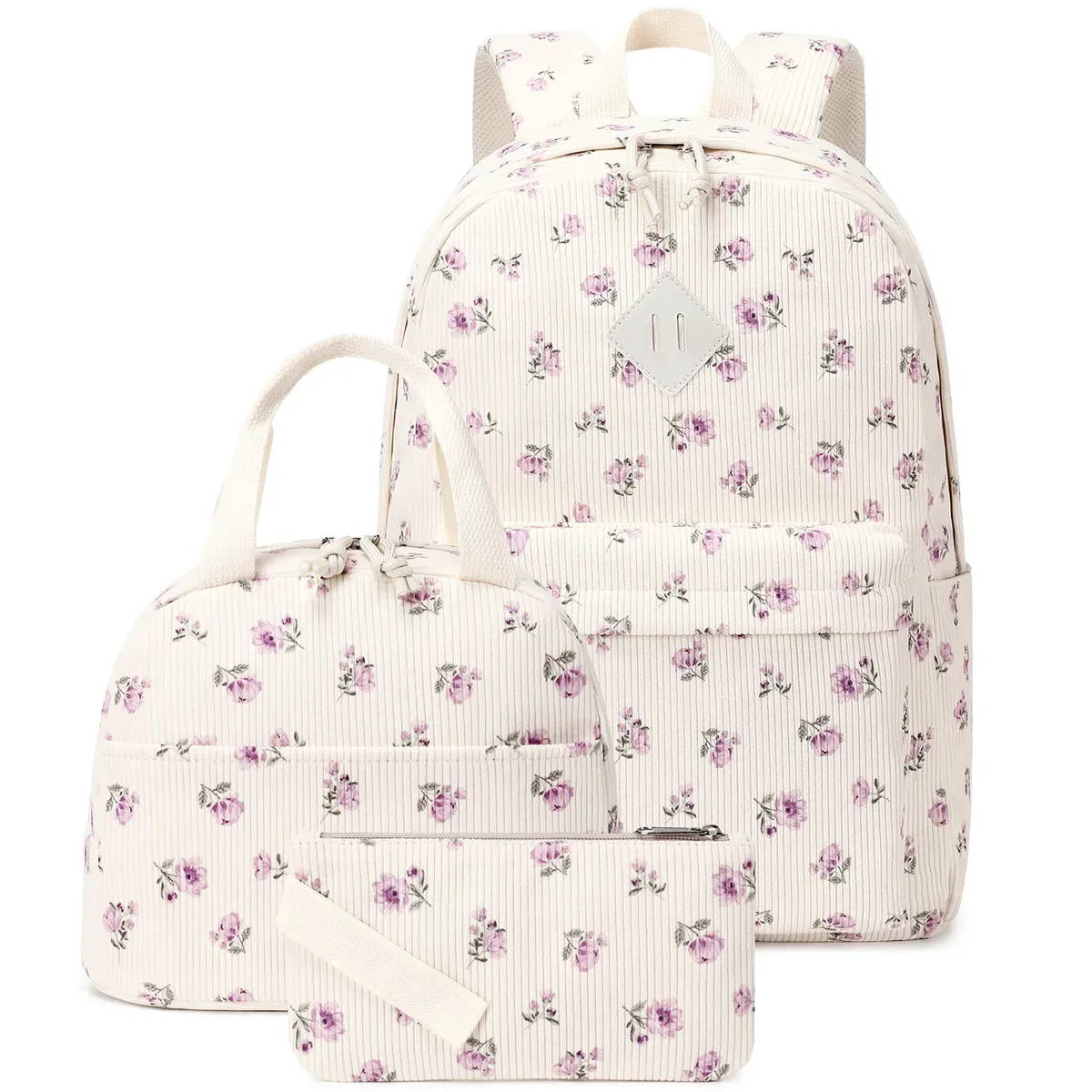 nouvel ensemble de sacs à dos 3 pièces en velours côtelé de haute qualité 2026 pour filles, légers, à imprimé floral, pour écolières du primaire