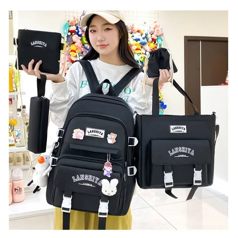 ensemble de 5 pendentifs gratuits, style forêt, version coréenne, sac à dos décontracté pour étudiantes harajuku pour lycéennes, grande capacité