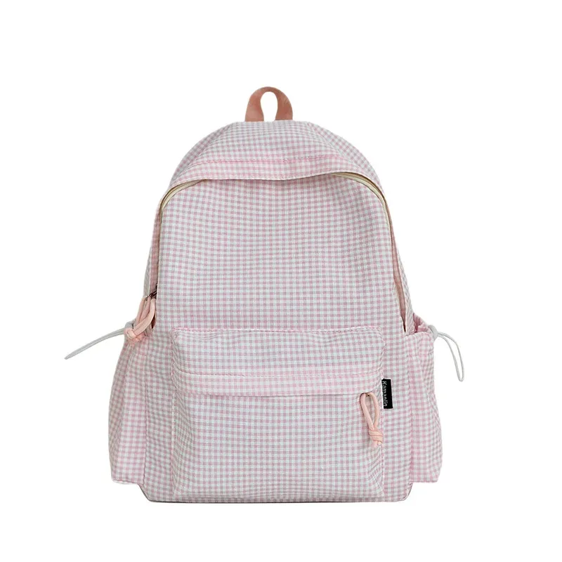 sac à dos décontracté à carreaux pour femme, style frais, en nylon, tendance urbaine, idéal pour les voyages et les loisirs, pour lycéennes