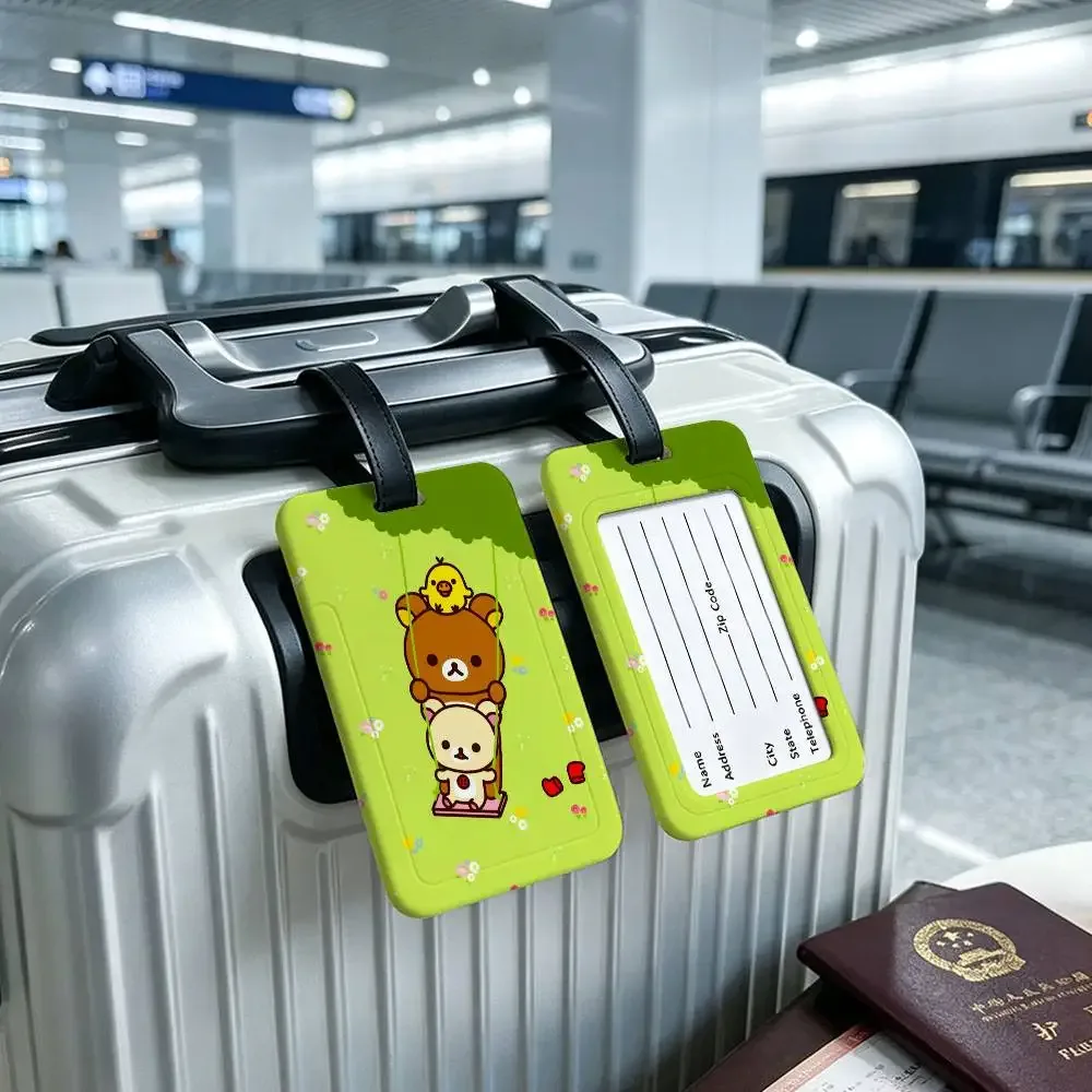 étiquette de bagage légère anti-perte en pvc kwaii cute p-rilakkumas bear avec pochette amovible pour carte d'information, accessoire de voyage pour sac à dos