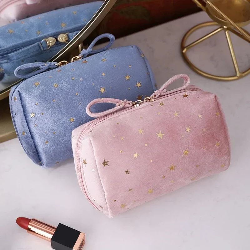 trousse de maquillage en velours pour fille, trousse de rangement pour rouge à lèvres, trousse de toilette, trousse de beauté, poudres, trousse cosmétique portable