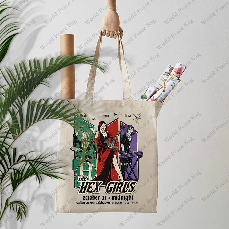 1 pièce sac fourre-tout en toile à motif the hex girls tour, sac à bandoulière pour les voyages et les trajets quotidiens, sac de shopping réutilisable pour femmes