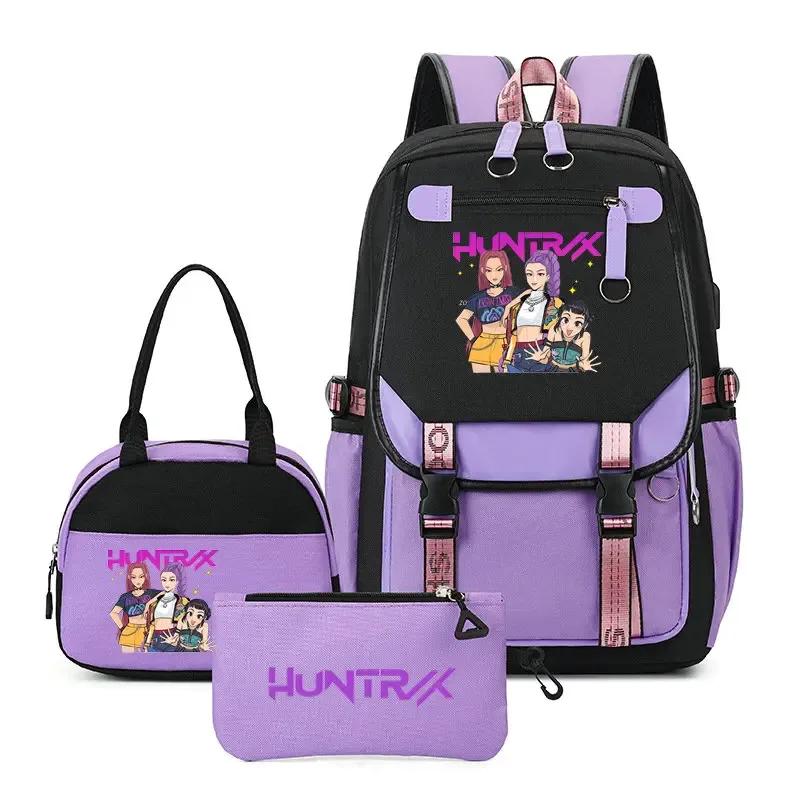 sacs à dos imprimés kpop demon hunters pour adolescentes, sacs à bandoulière, trousse à crayons, ensemble de sacs d'école pour étudiants, mochila de voyage