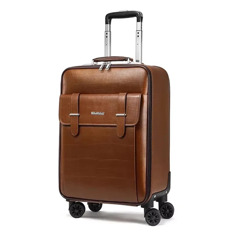 nouvelles valises de voyage à roulettes en cuir véritable pour hommes et femmes, tailles 16/18/20/22/24 pouces, idéales pour le cabine et les affaires