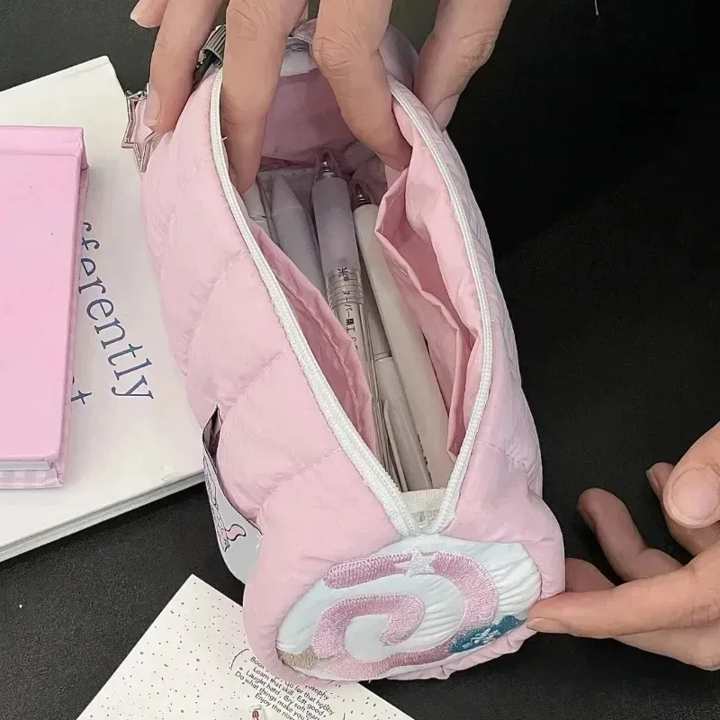 trousse à crayons en rouleau de serviette rose, sac de rangement pour stylos souples kawaii, pochette à cosmétiques, dessin animé, grande capacité, papeterie fournitures scolaires pour étudiants