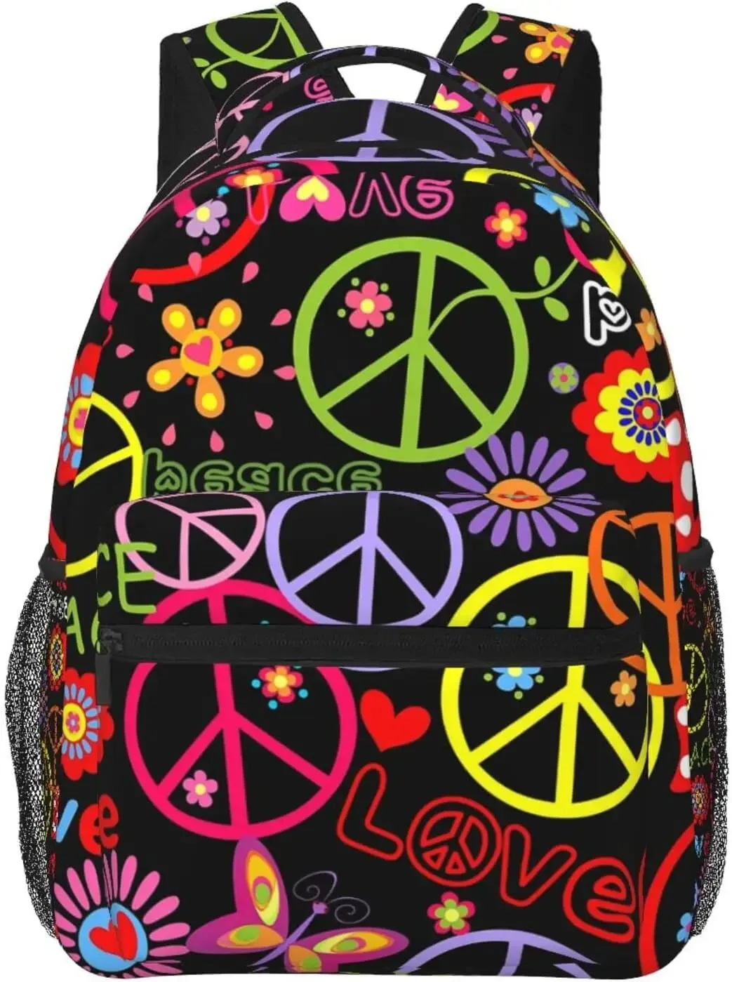 sac à dos hiphelicopter peace avec plusieurs poches, sac à dos décontracté, sac à dos pour ordinateur pour le travail, salle plus lente et floral mn