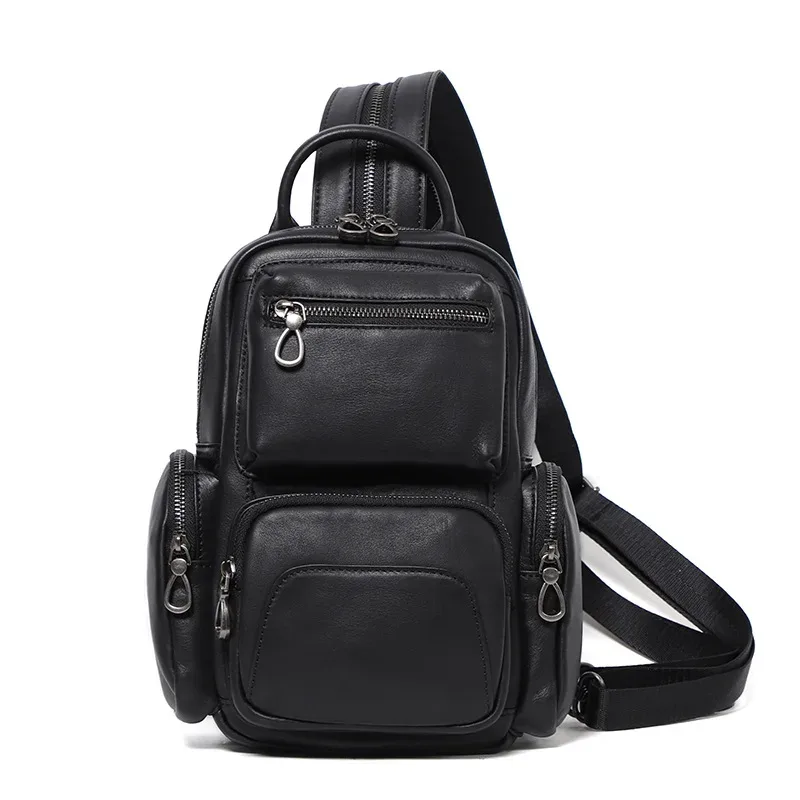 sac multifonctionnel pour homme en cuir véritable, sacs à bandoulière décontractés en cuir pour homme, sac de poitrine pour homme, petit sac à dos