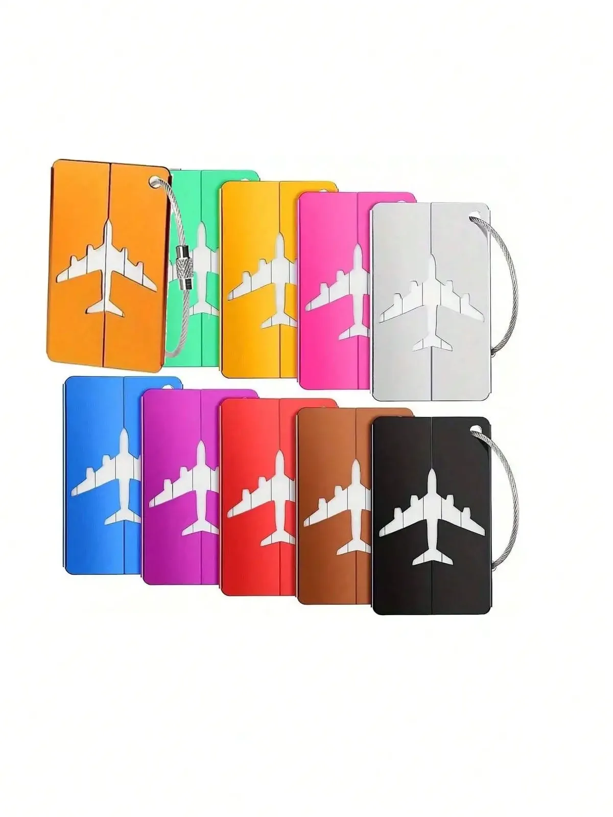 étiquette de bagage en aluminium étanche, motif avion minimaliste avec anneau en acier inoxydable, porte-passe d'embarquement, porte-carte d'identité de voyage