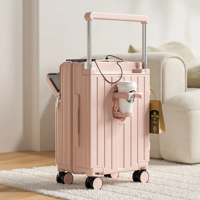 valise de voyage à roulettes avec poignée large, ouverture frontale, compartiment pour ordinateur portable, chargement usb, 20, 22, 24, 26 pouces