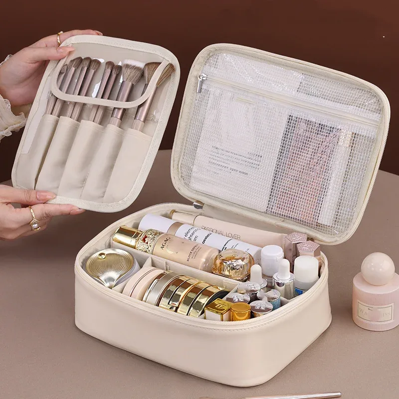 trousse de maquillage pour femmes, sac cosmétique à double compartiment, grande capacité, sac de rangement portable, organisateur de voyage, trousse de toilette imperméable