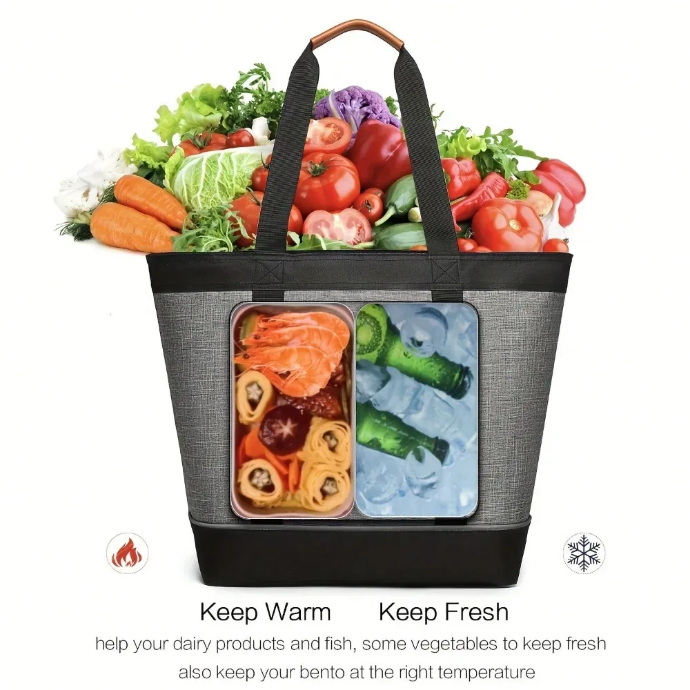 sac fourre-tout isolé de grande capacité, sac à déjeuner pliable léger, sac à bandoulière à bandoulière fixe