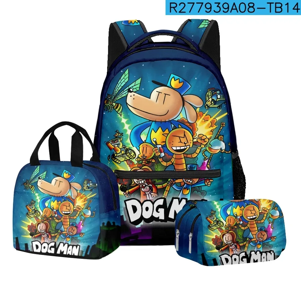 luxe populaire nouveauté dessin animé chien homme 3d imprimé 3 pièces/ensemble étudiant sacs d'école voyage cahier sac à dos sac à déjeuner porte-crayon