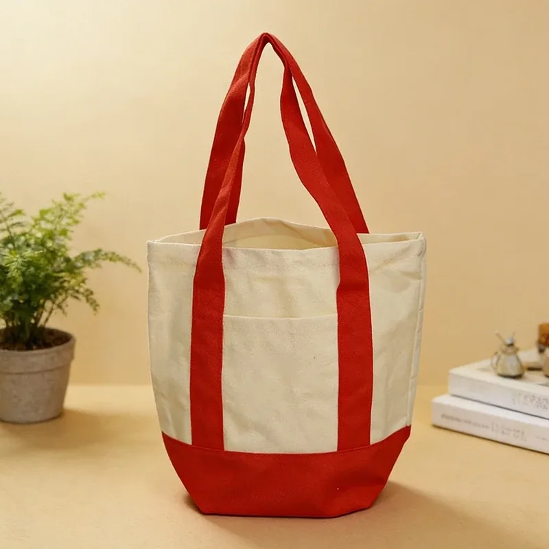 Sac de shopping en toile tendance avec coutures colorées, sac à main pour trajets quotidiens, sac à bandoulière simple, doux et confortable, sac de rangement écologique pour le déjeuner